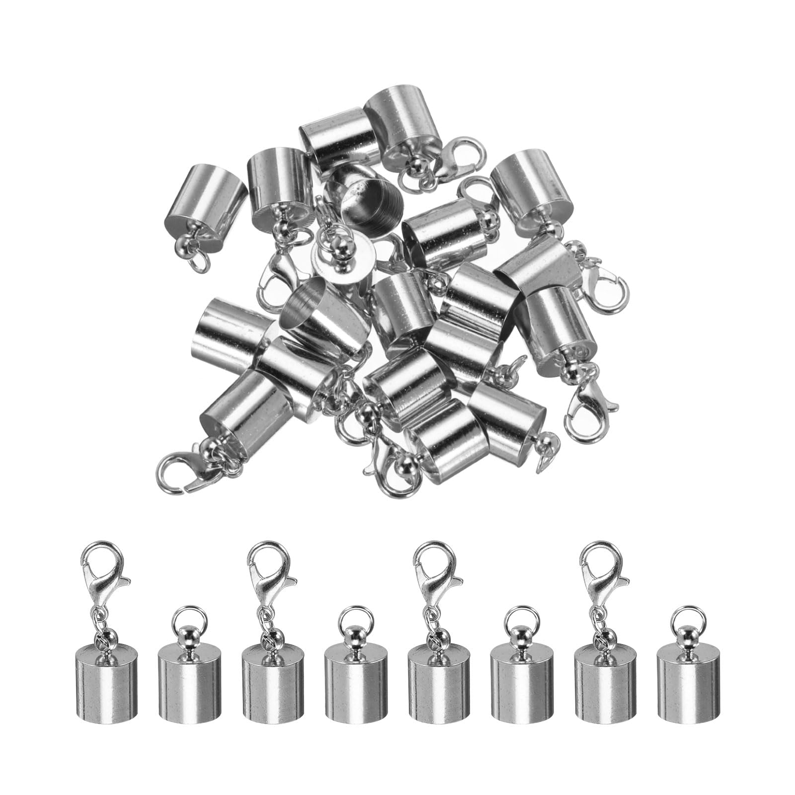 sourcing map 10Pcs Cord End Caps, 8.5mm End Caps Barrel Beads Kumihimo End Caps Iron for Leather Ribbon Clamp Clasp Jewelry Making Necklace Cord DIY Craft (Dark Silver)