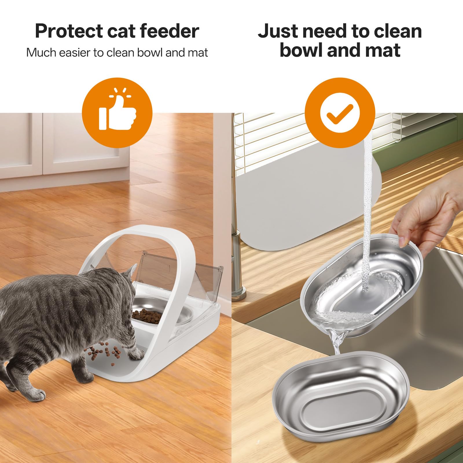 Ciotola in acciaio inox per mangiatoia automatica con microchip per gatti e animali domestici, design con anello di tenuta per mantenere il cibo fresco e ridurre gli odori, 2 pezzi + 1 tappetino