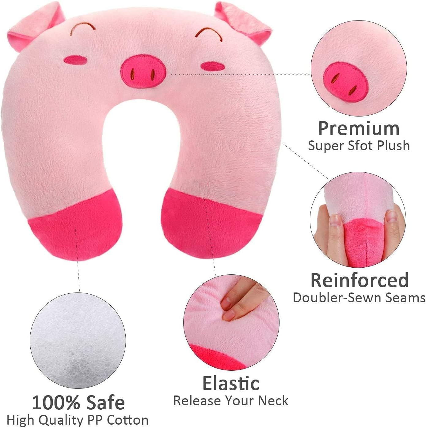 2 Pieces Travel Neck Pillow Rest, U-Shape Soft Neck Head Chin Support Pillow for Airplanes, Cars, Train, Road Trips, Sleeping, Gifts (Cat and Pig)