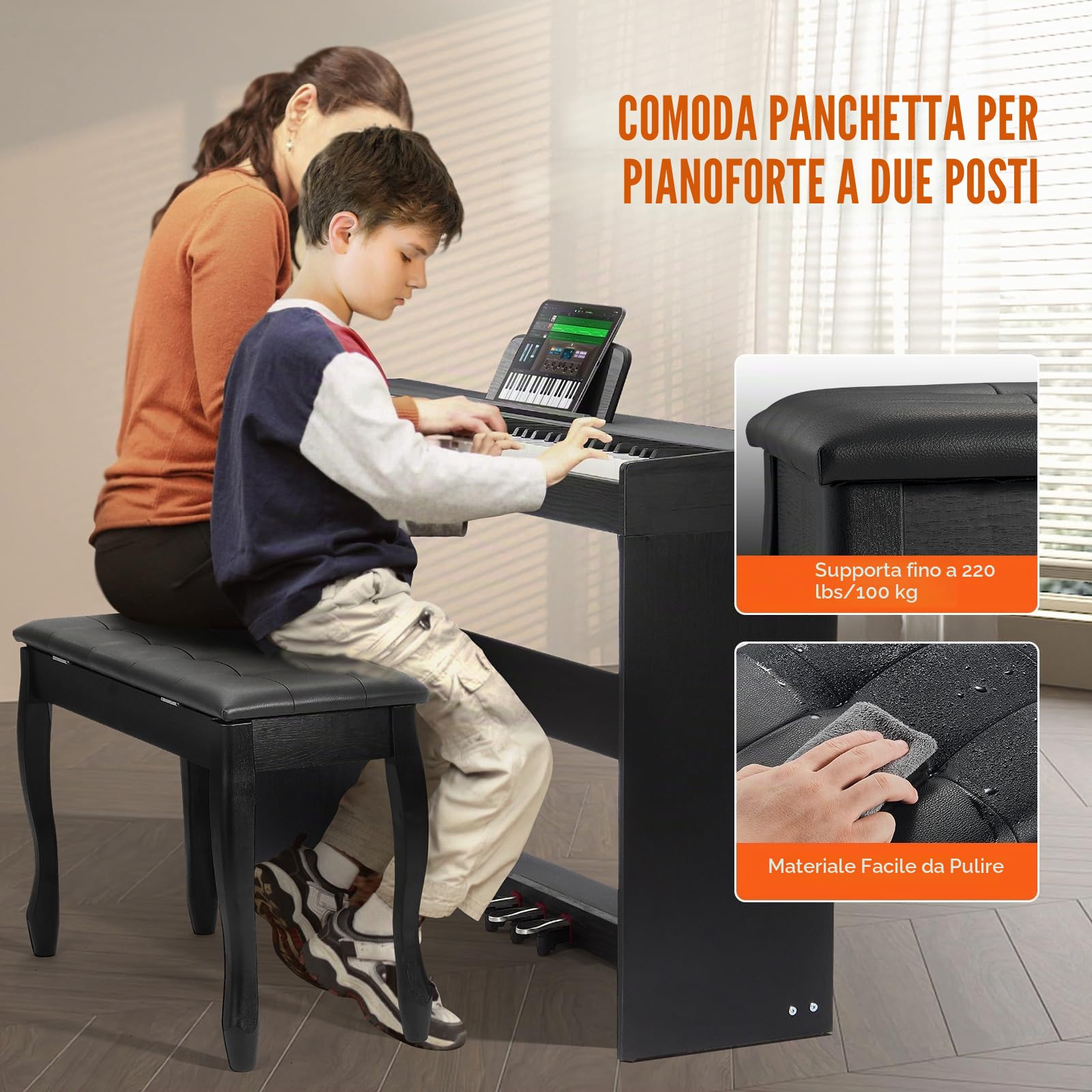 VEVOR Pianoforte Digitale con 88 Tasti Completamente Pesati, Tastiera Elettrica Set Pianoforte con Doppia Tastiera, Altoparlanti, Doppia Panca, Pianoforte 200 Suoni e Ritmi, Bluetooth USB MIDI