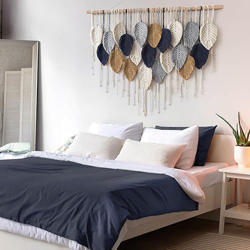 Miniatura 7 de Alynsehom Tapiz de macramé para colgar en la pared, bohemio hecho a mano, elegante decoración de pared para dormitorio, sala de estar, guardería,