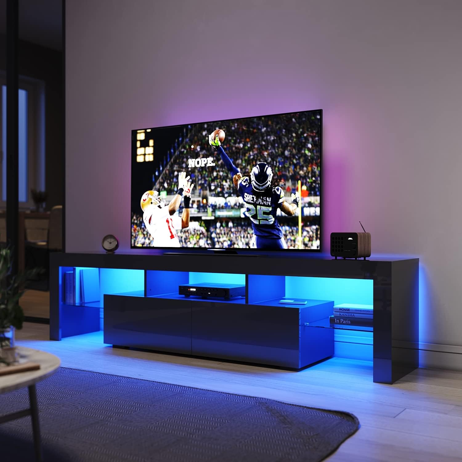 ELEGANT LED TV Unit Entertainment 180cm, Modern High Gloss Black Units