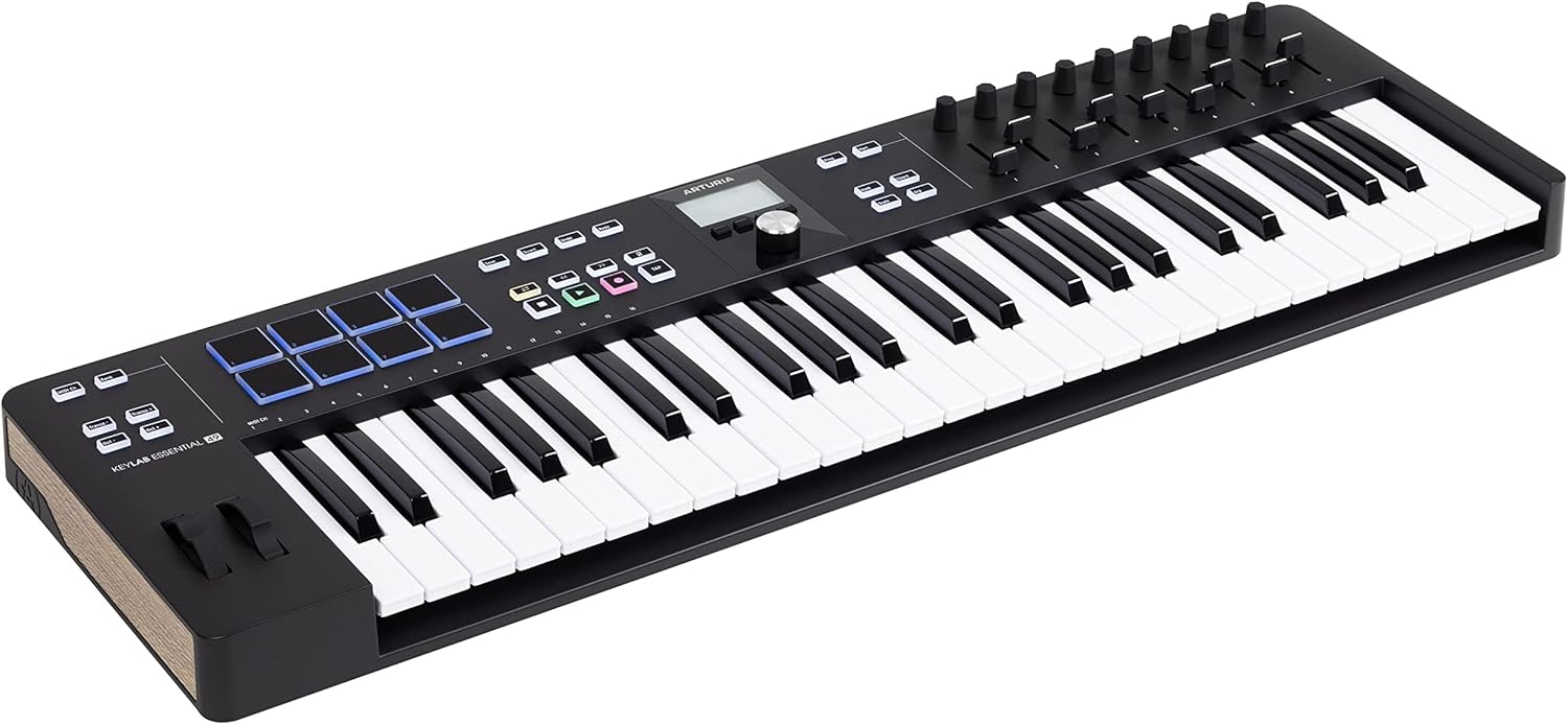 Arturia - KeyLab Essential 61 mk3 - MIDI Controller Keyboard for Music Production, with All-in-One Software Package - 61 Keys, 9 Encoders, 9 Faders, 1 Modulation Wheel, 1 Pitch Bend Wheel, 8 Pads