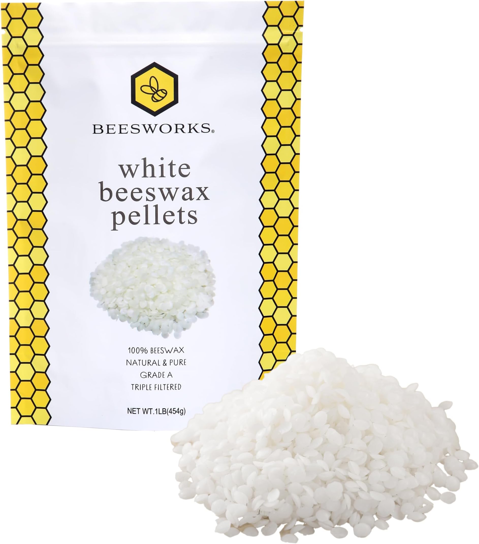 (1lb) - Natural Planet Pure White BEESWAX Pellets-100% Pure