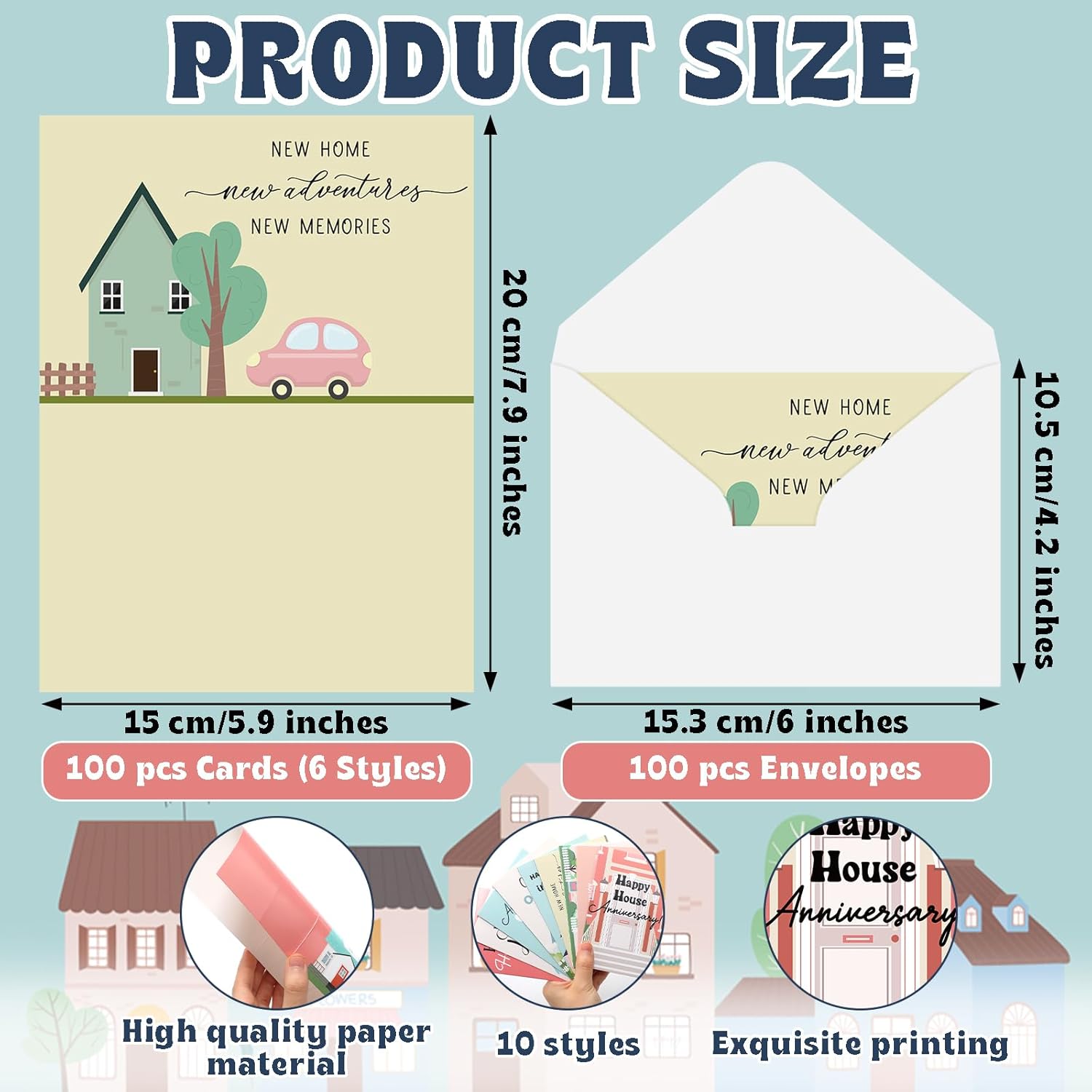 Motiskyy 100 Pcs Happy Home Anniversary Cards with Envelopes, Blank New Home Welcome Cards, Real Estate Thank You Notes Housewarming Gifts for Clients Neighbors, 4 x 6 Inch(Lively)