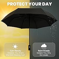 Vista 6 de Rain-Mate Paraguas compactos resistentes al viento para la lluvia, diseño de costilla de fibra de vidrio reforzada fuerte y apertura y cierre 1.Negro