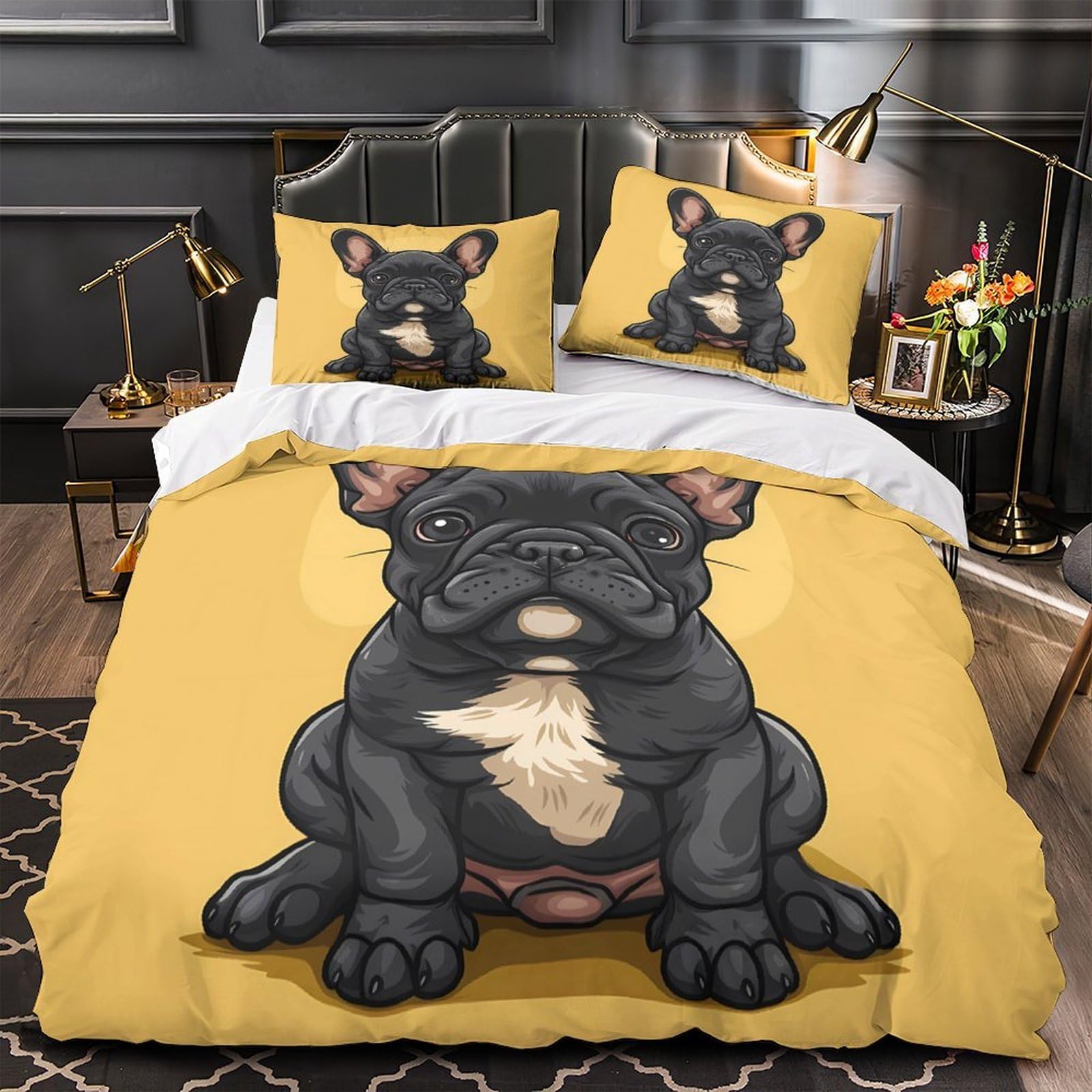 Parure de couette bouledogue français impression 3D haute définition