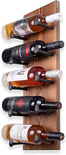Miniatura 6 de Rustic State Alicante - Estante vertical para vino de madera recuperada montado en la pared, organizador con ganchos de hierro fundido para 5