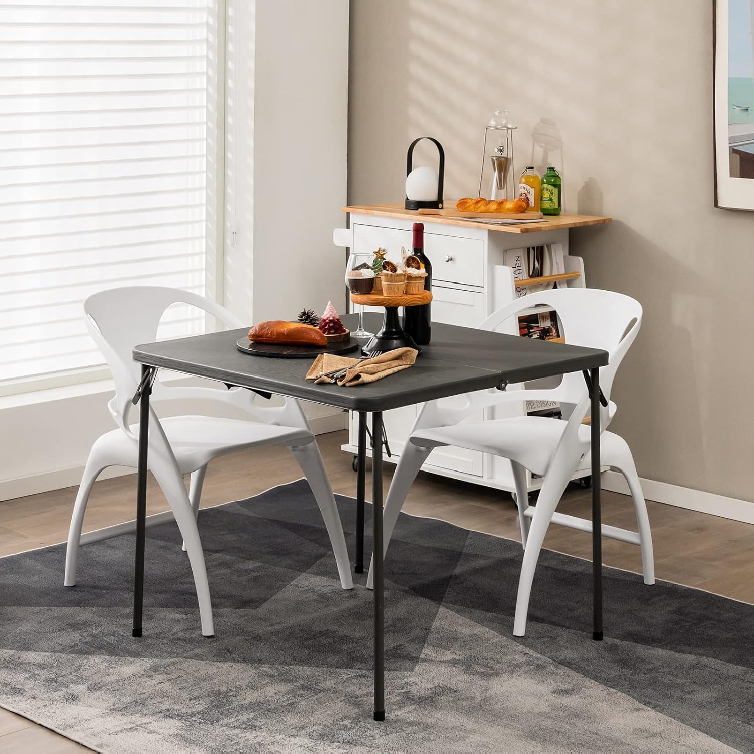 Goplus 34" Square Folding Card Table, Portable Plastic Utility Folding Tables with Collapsible Legs & Carrying Handle, Indoor Outdoor for Picnic, Party, Dining, Camping, BBQ, Grey