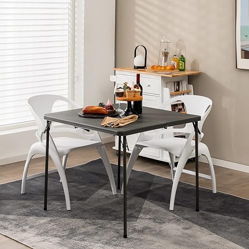 Miniatura 4 de Goplus Mesa plegable cuadrada de 34 pulgadas mesa plegable de plástico plegable mesa plegable portátil con asa mesa comercial biplegable blanca para