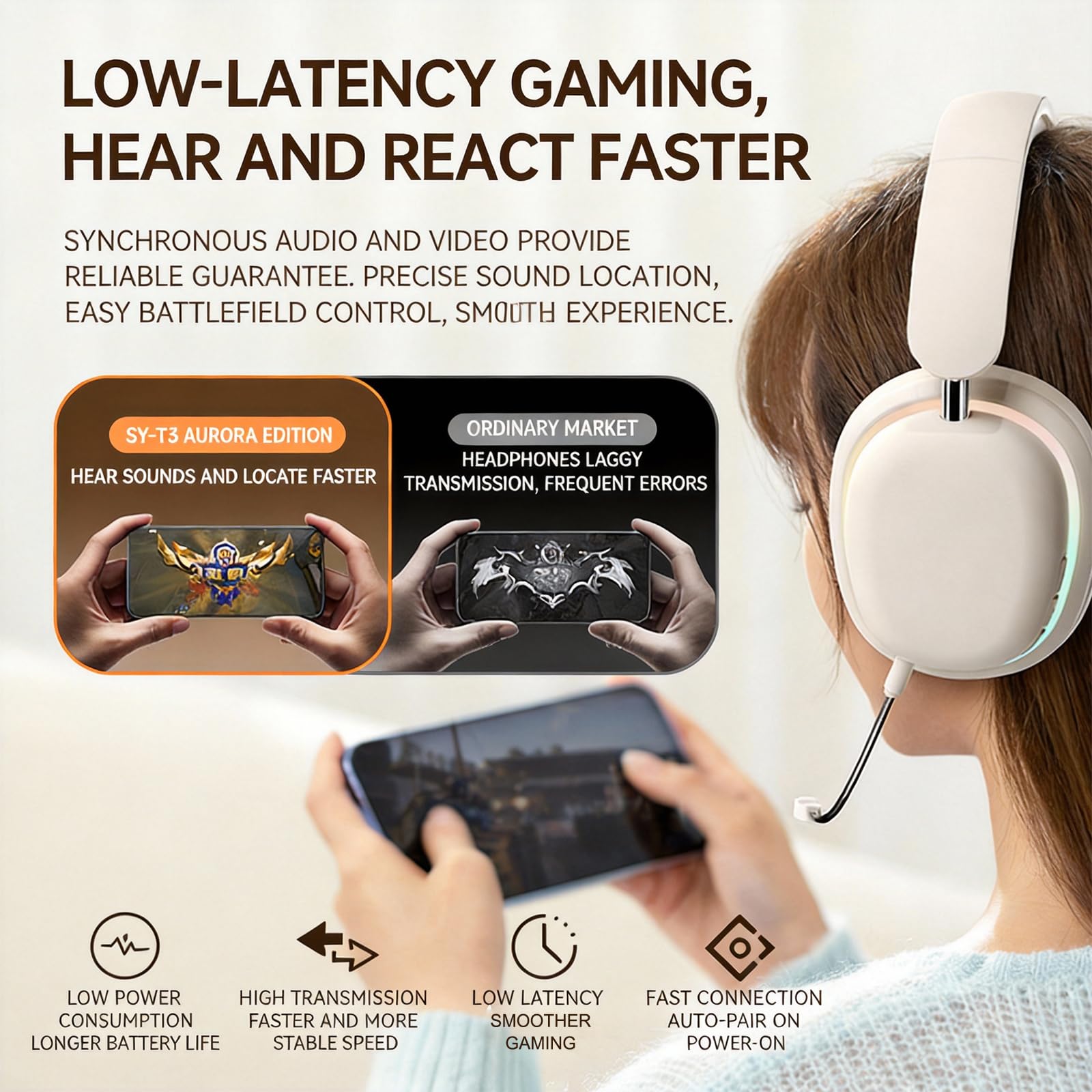 Cuffie Bluetooth wireless over-ear con chip 5.3, 20 ore di riproduzione, driver da 40 mm, design pieghevole e leggero, illuminazione RGB, doppio microfono per chiamate chiare, compatibili con PC