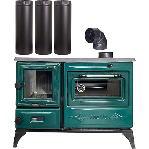 Colorful Cast Iron Wood Stove Pipe Set | 3 Straight Pipes + 1 Elbow Pipe | Durable Cast Iron Construction | Compatible with Wood Burning Stoves | Village House Cabin Stove Accessory