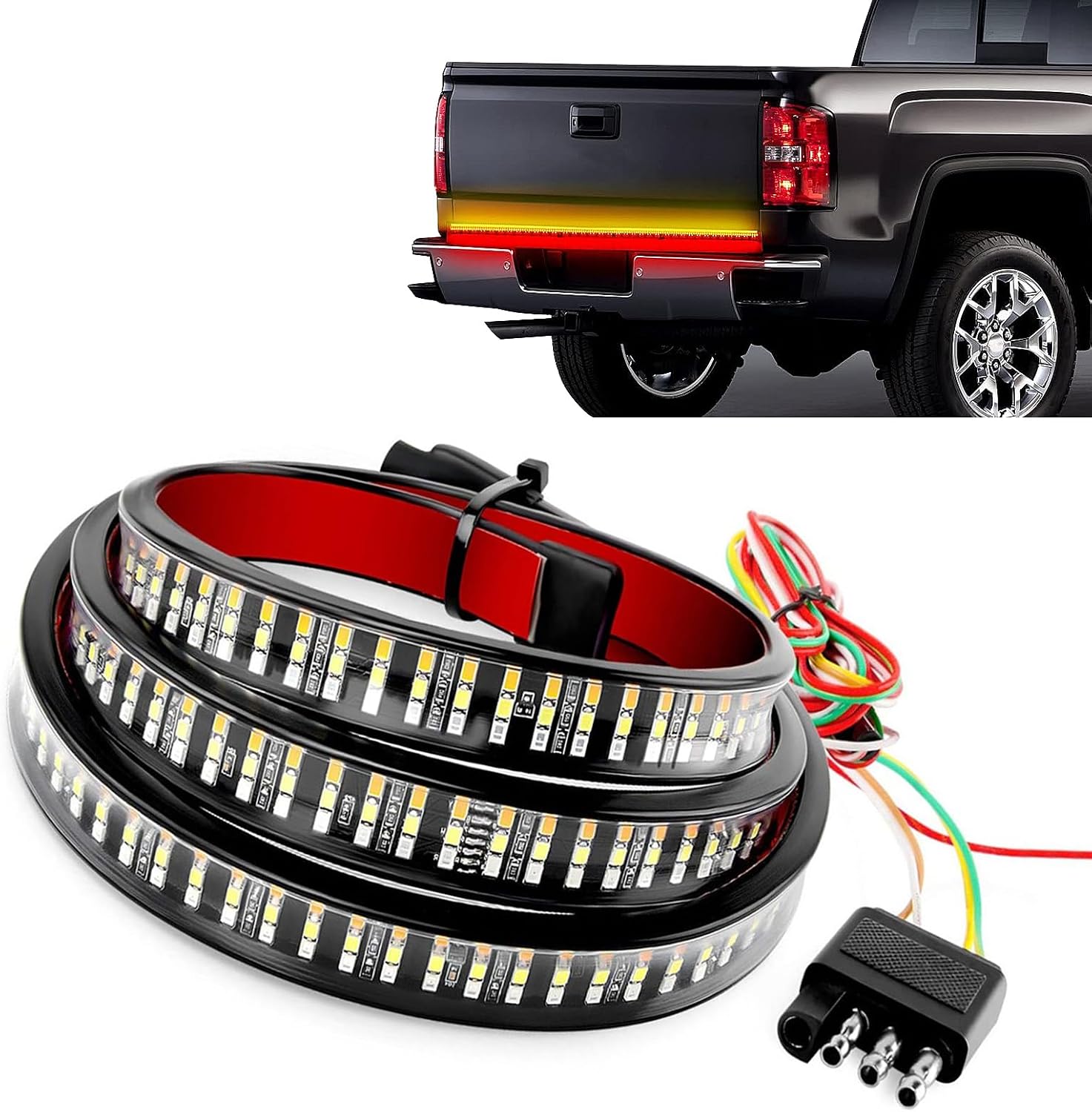 Pack-1 Tailgate Light Bar, Triple Row 60" High Brightness Turn Signal Brake Reverse Light Strip, 12 V Waterproof Cool Streamer Decorative Lights, for Most Cars Trailers RVs (Multicolored)
