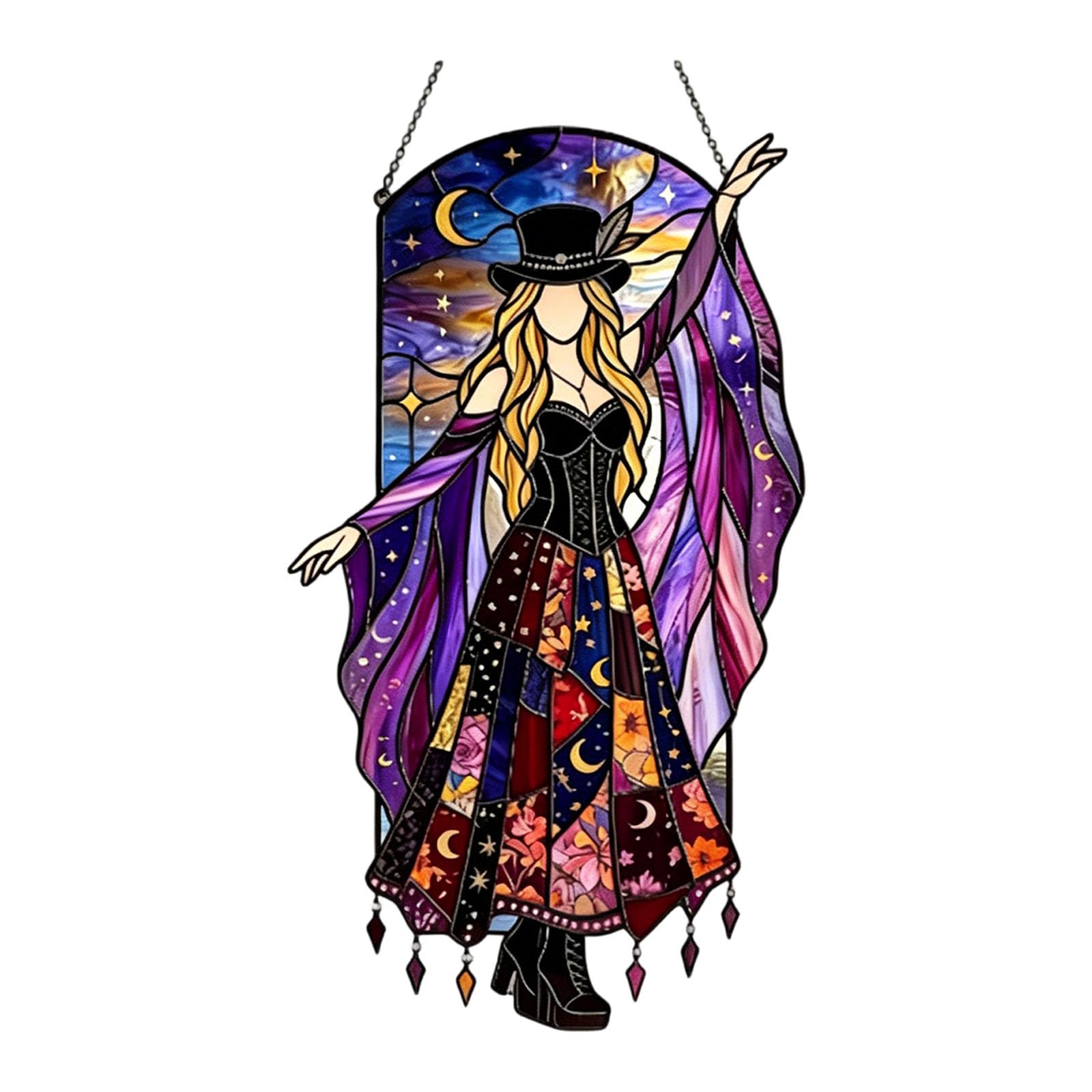 Indoor Window Decor Acrylic Sun Catcher Ornament, Stained Glass Effect Witch-Inspired Color Accent for Bedroom and Living Room Display Witch Window Decor Acrylic Sun Catcher Ornament Stained Glass