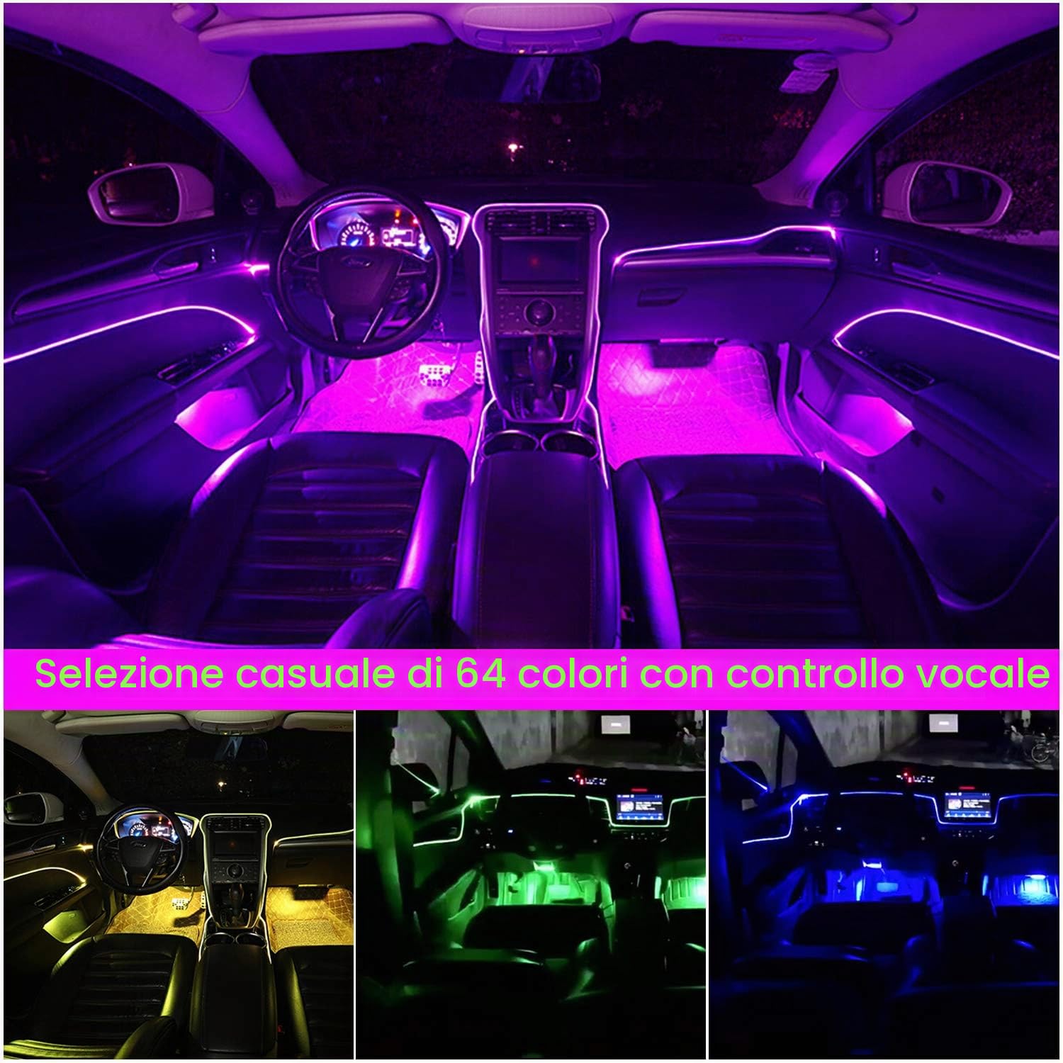 Striscia LED RGB per interni auto, 6 meter, per auto, con app