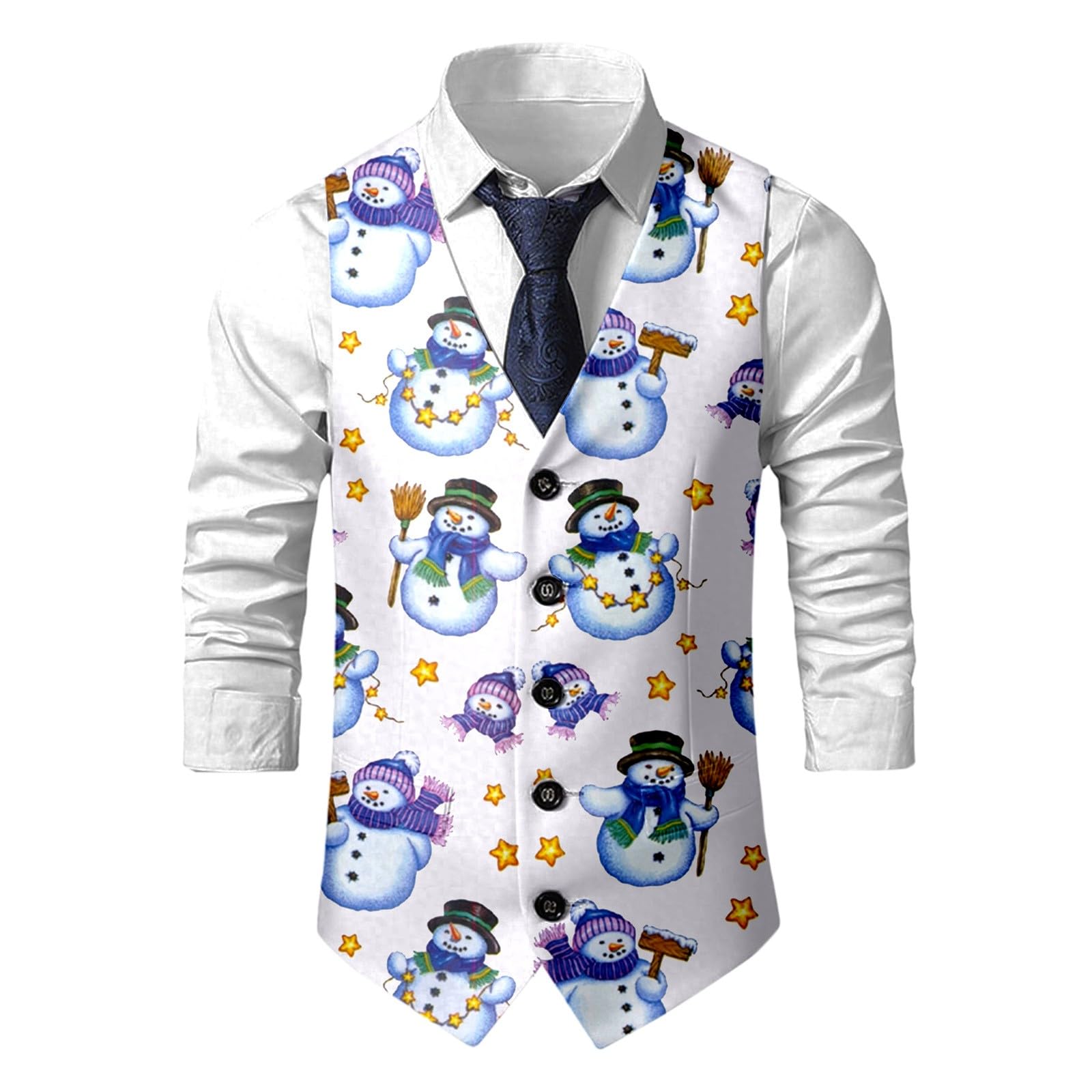 Christmas Waistcoat Mens Christmas Suit Vest un Waistcoat Fun Xmas Festive Happy Xmas Waistcoats V Neck Sleeveless Slim Fit Party Costumes Party Dress Up Vest Suit