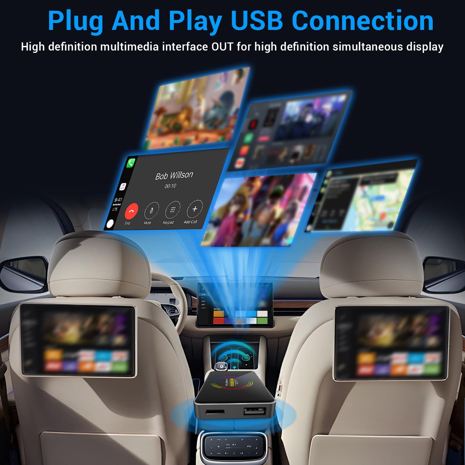 Tosuny Dongle 'adattatore Video per Auto Wireless, Convertitore di Bastoncini da 2 in 1 Auto e Convertitore di Focolare con Reti Wifi a Doppia Wifi e 5.0, per IOS 10+ e 12 (4 GB+32 GB)