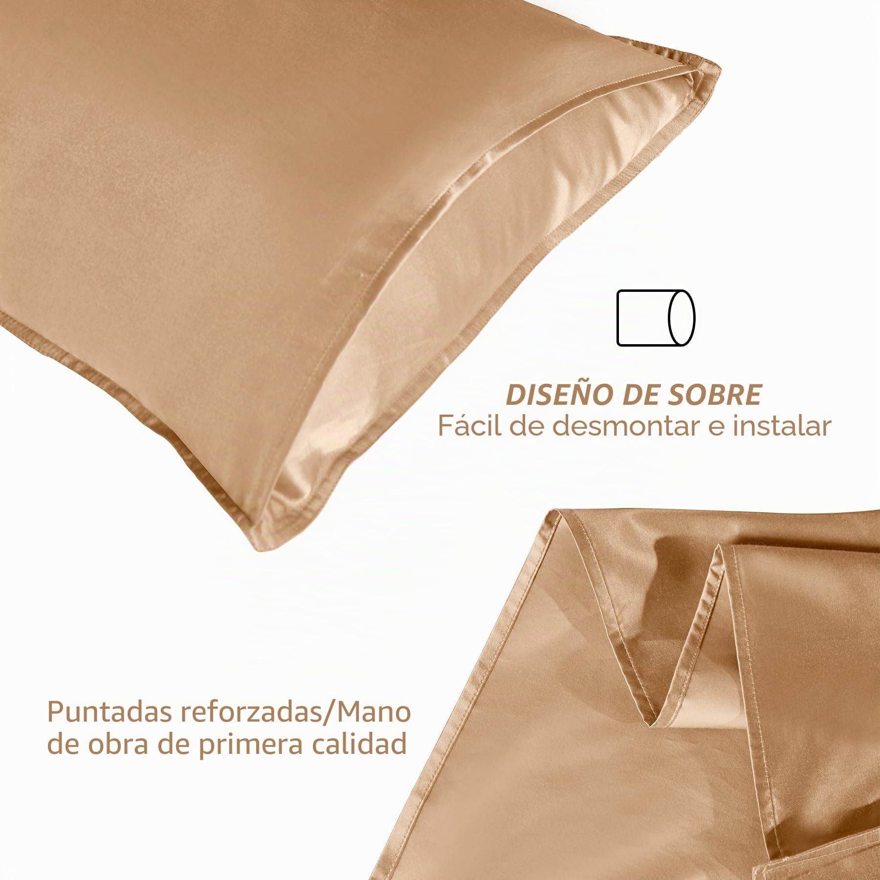Fundas de Almohada de Seda 100% Morera Natural 22 Momme, Suaves y Cuidado de la Cabello Funda de Almohada de Seda 2 Piezas Champán (40 * 80cm)
