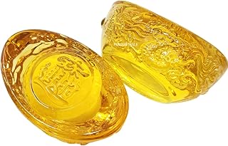 Fengshui 2 PCS Yellow Crytal Feng Shui Golden Ingot / Yuan Bao, Office Living Room Decoration Attract Wealth and Good Luck W3382