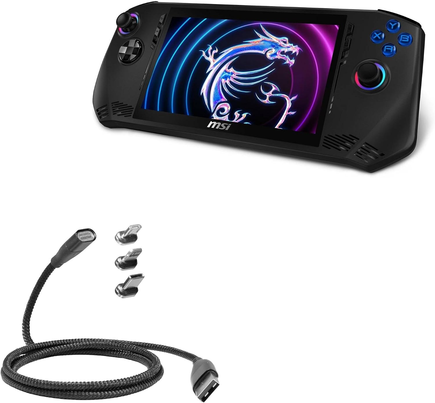 BoxWave Cable Compatible with MSI Claw Portable Gaming Device - MagnetoSnap PD AllCharge Cable (100W), Magnet Charging Braided USB Type-C Micro - Jet Black