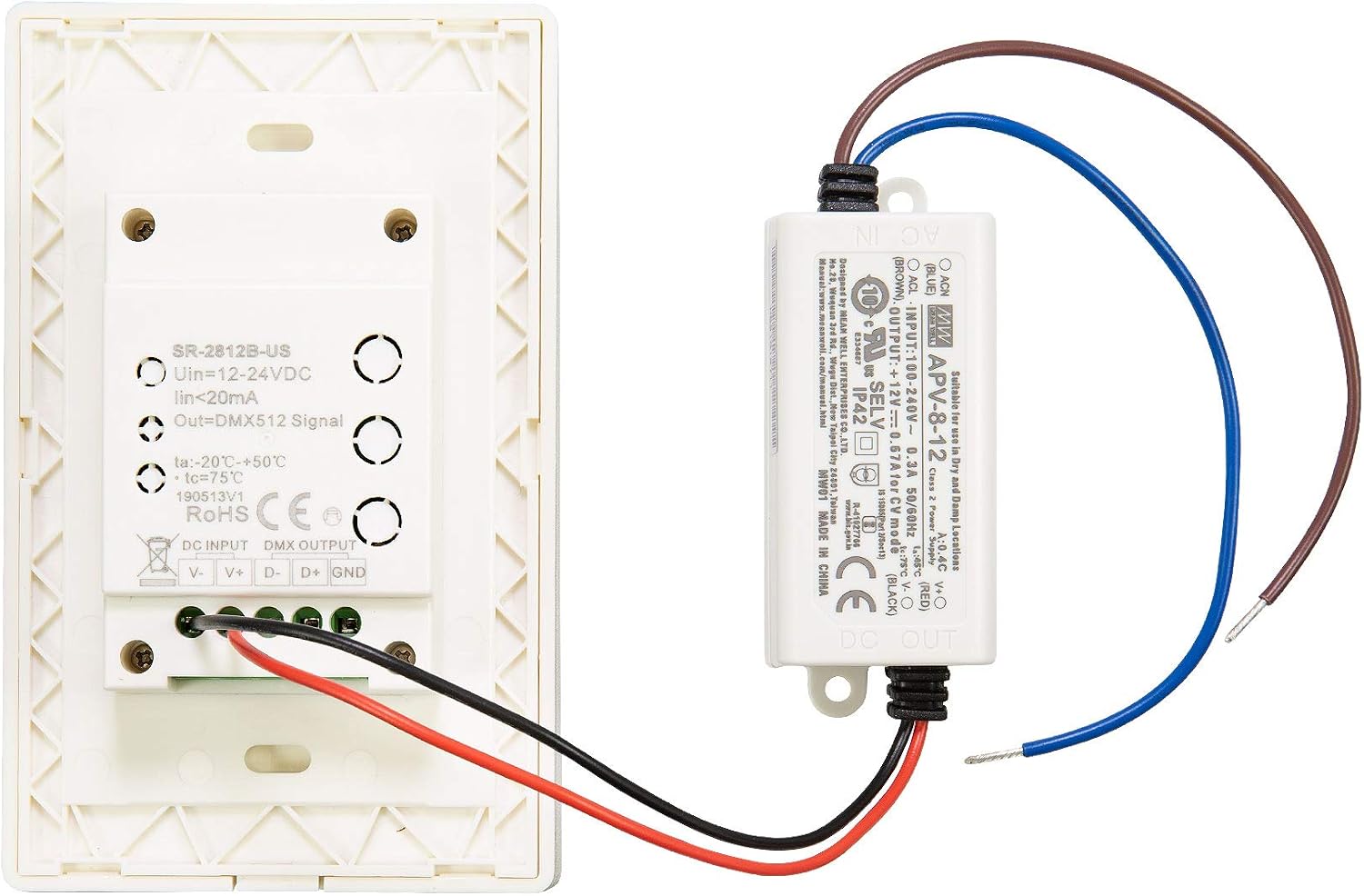 SIRS-E RGB & RGBW LED Touch DMX Wall Mounted Controller Dimmer with in-Wall & Wall Power Supply SR-2812B-DMX Kit - White