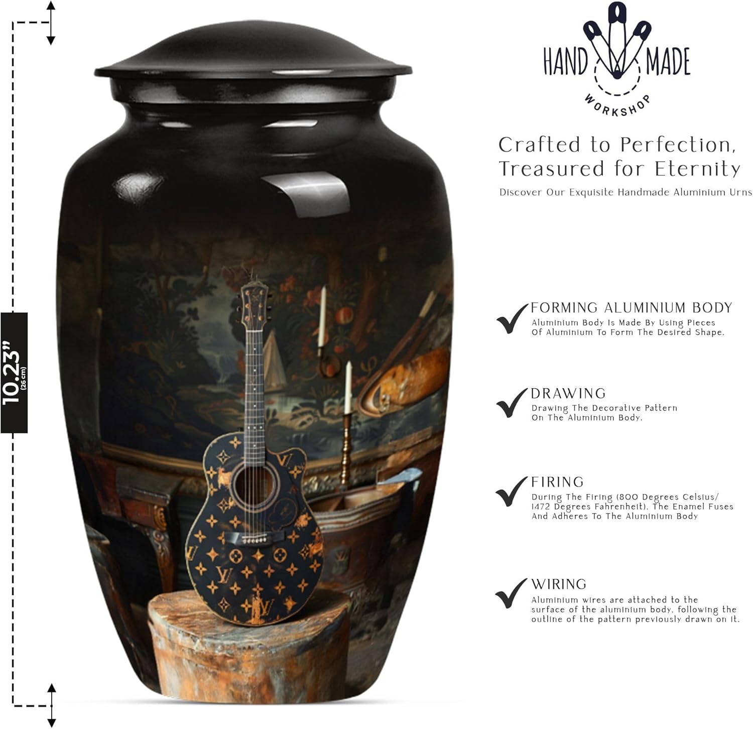 Guitar Urn - Combo of 1 Large Urn with Velvet Bag and 4 Small - Urns for Ashes Adult Male Large - Keepsake Urn for Human Ashes for Male & Female - Cremation Mini Urns for Ashes, Black