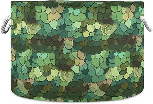 FRODOTGV Screened Snakeskin Texture storage basket collapsable and waterproof dirty clothes hamper circle with sturdy handle tubs essentials