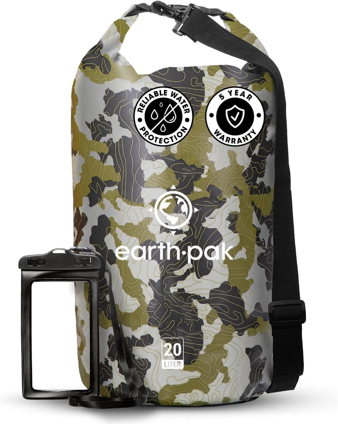 Earth Pak Waterproof Dry Bag - Roll Top Waterproof Backpack Sack Keeps Gear Dry for Kayak with Waterproof Phone Case