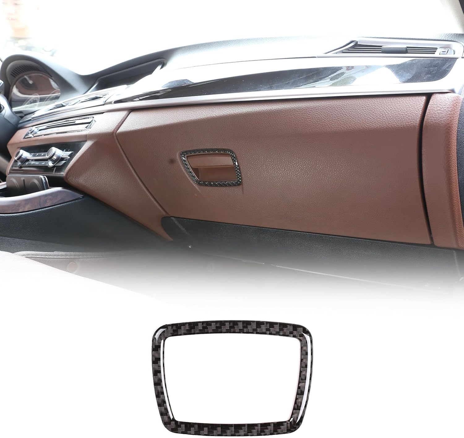 Glove Box Switch Trim Frame Compatible with BMW 5 Series F10 F18 2011-2017 Soft Carbon Fiber 1PCS,Front Passenger Side Storage Box Switch Trim Sticker Decoration Accessories (Black Carbon)