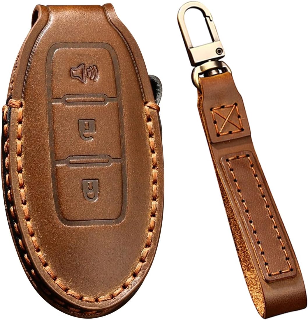 ontto Key Fob Cover with Keychain Leather Key Holder Protector Fit for Nissan Murano Pathfinder