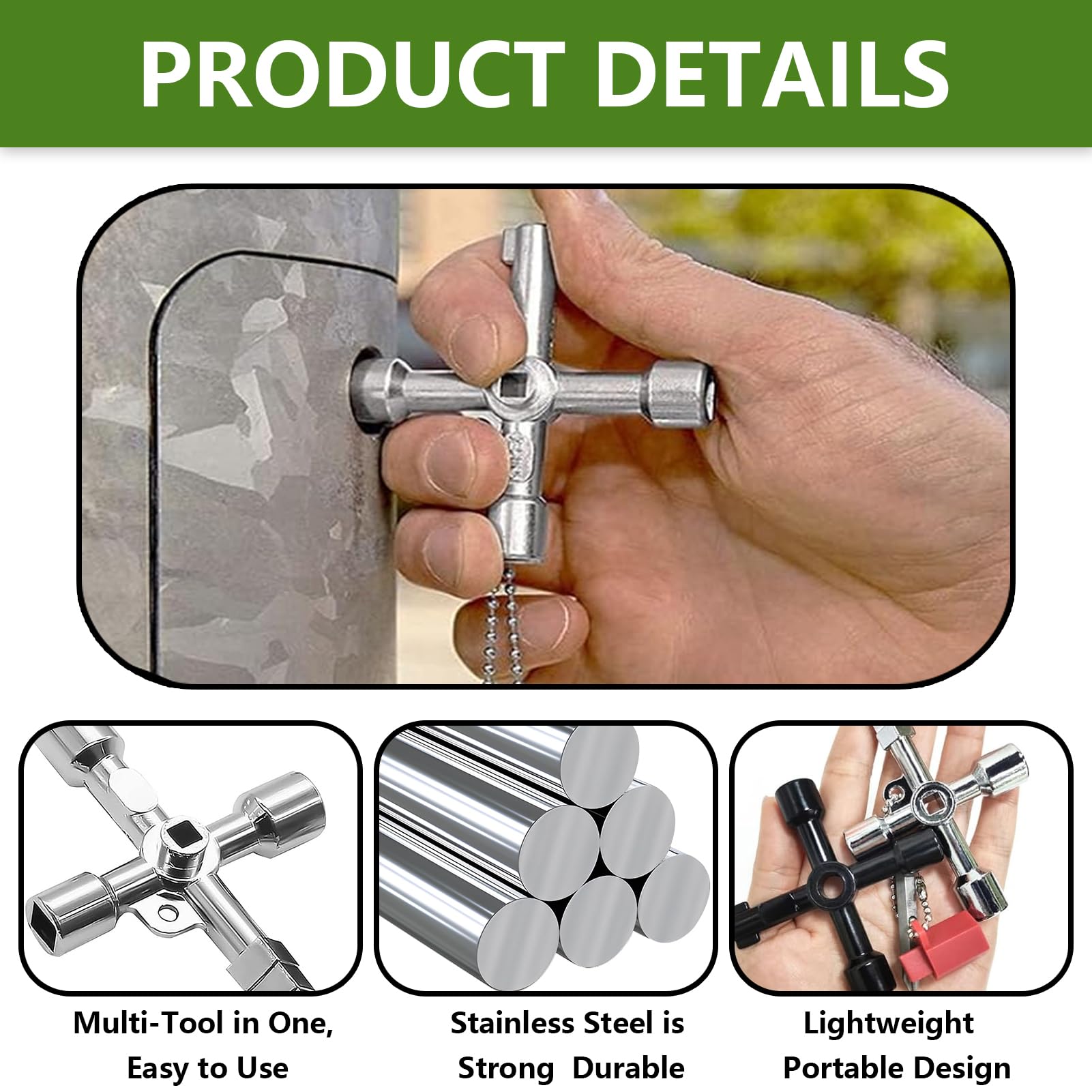 Chiave Universale 4 Vie - 2 Pezzi Per Rubinetti E Contatori | Multifunzione Con 6 Forme Diverse - Foto 2