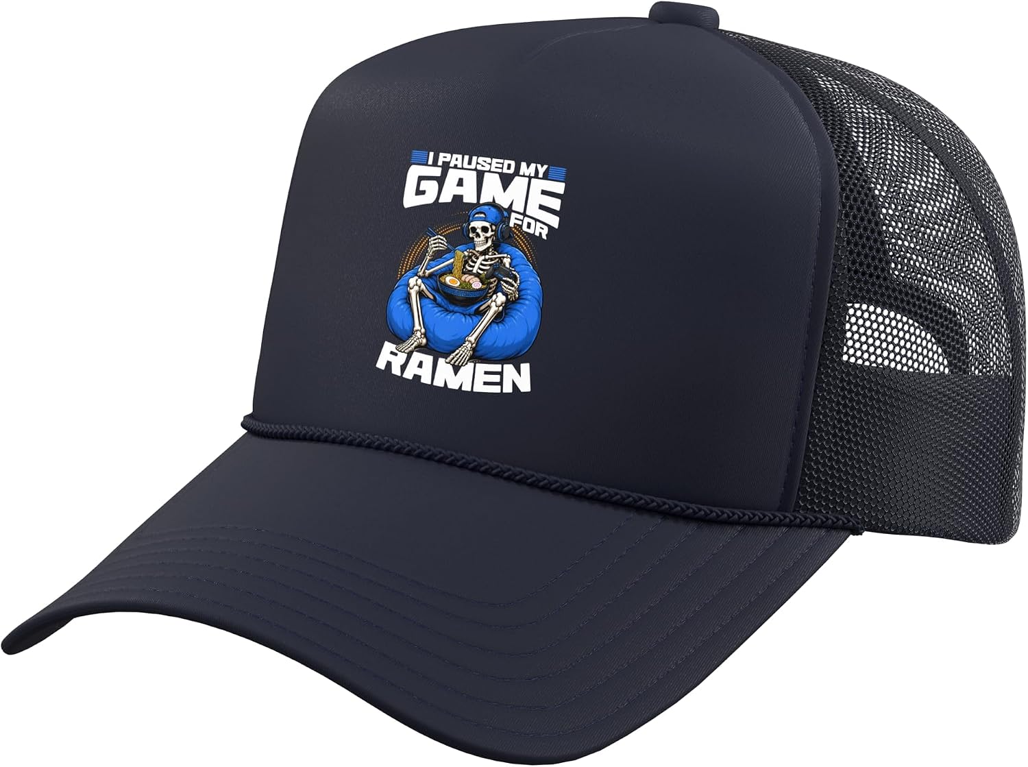 Funny Gaming and Ramen Gamer Skeleton Trucker Hat with Adjustable Mesh Back