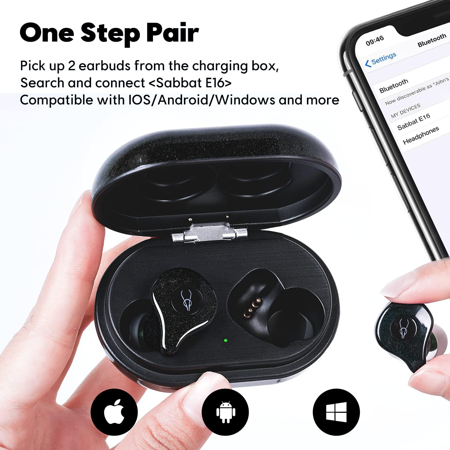 True Wireless Earbuds, Sabbat E16 Bluetooth 5.2 Headphones with Immersive HiFi Stereo Sound, APTX Deep Bass CVC8.1 Noise Cancelling Built-in Mic TWS Ear buds Headset with Game Mode Wireless Charging