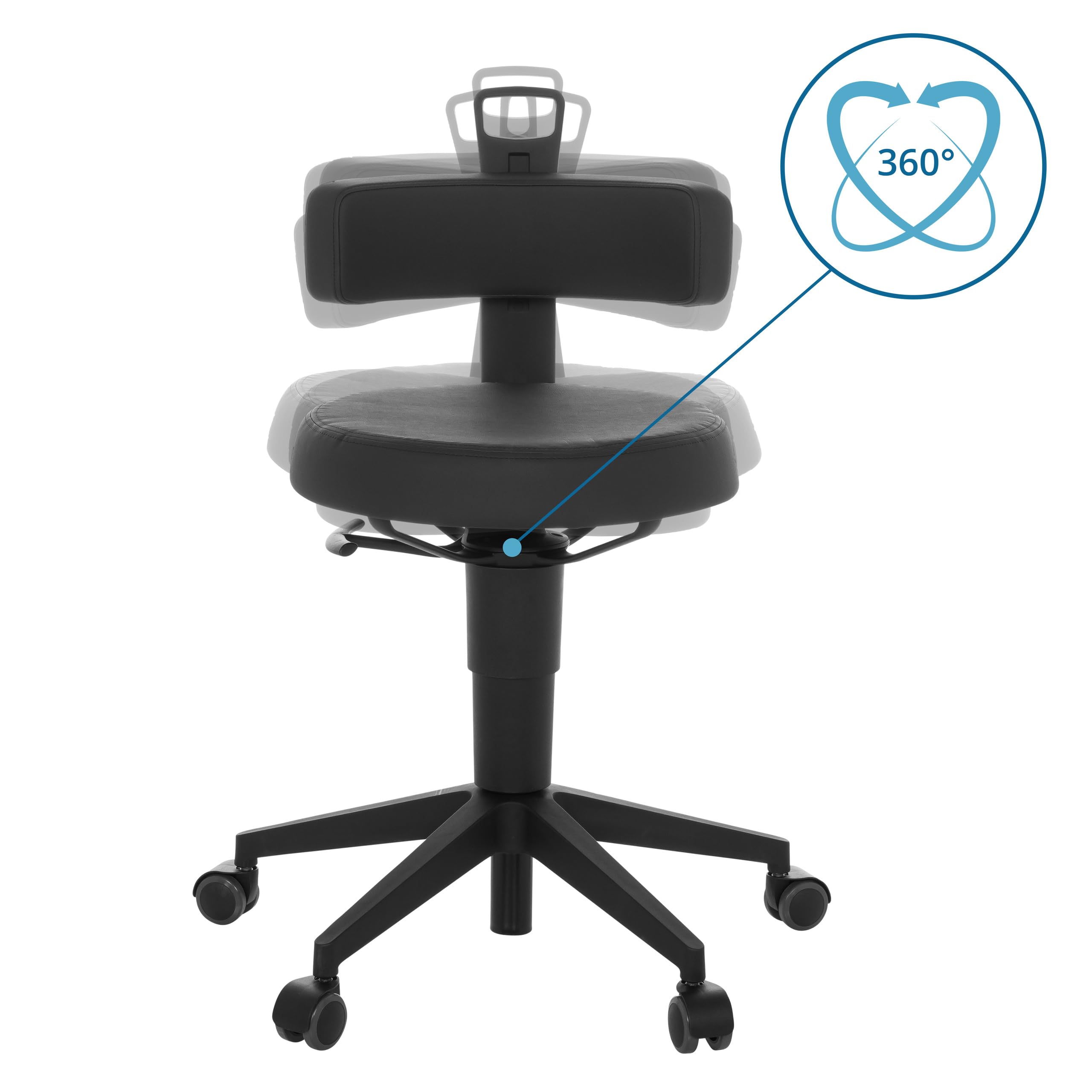hjh OFFICE Silla de Equilibrio Regulable en Altura Top Work Flex PU Taburete de Trabajo móvil con Respaldo, imitación de Cuero Negro