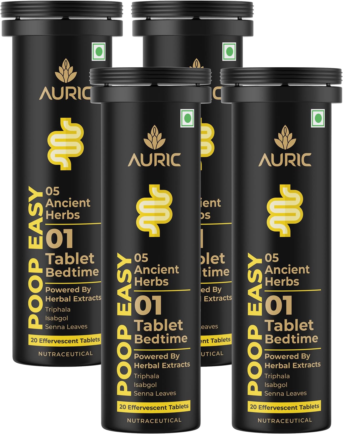 Auric Poop Easy Effervescent Tablet | 80 Tablets Support Bowel & Gut Cleanse | An Ayurvedic Pure Natural Plant-Based Supplement | Flush 365