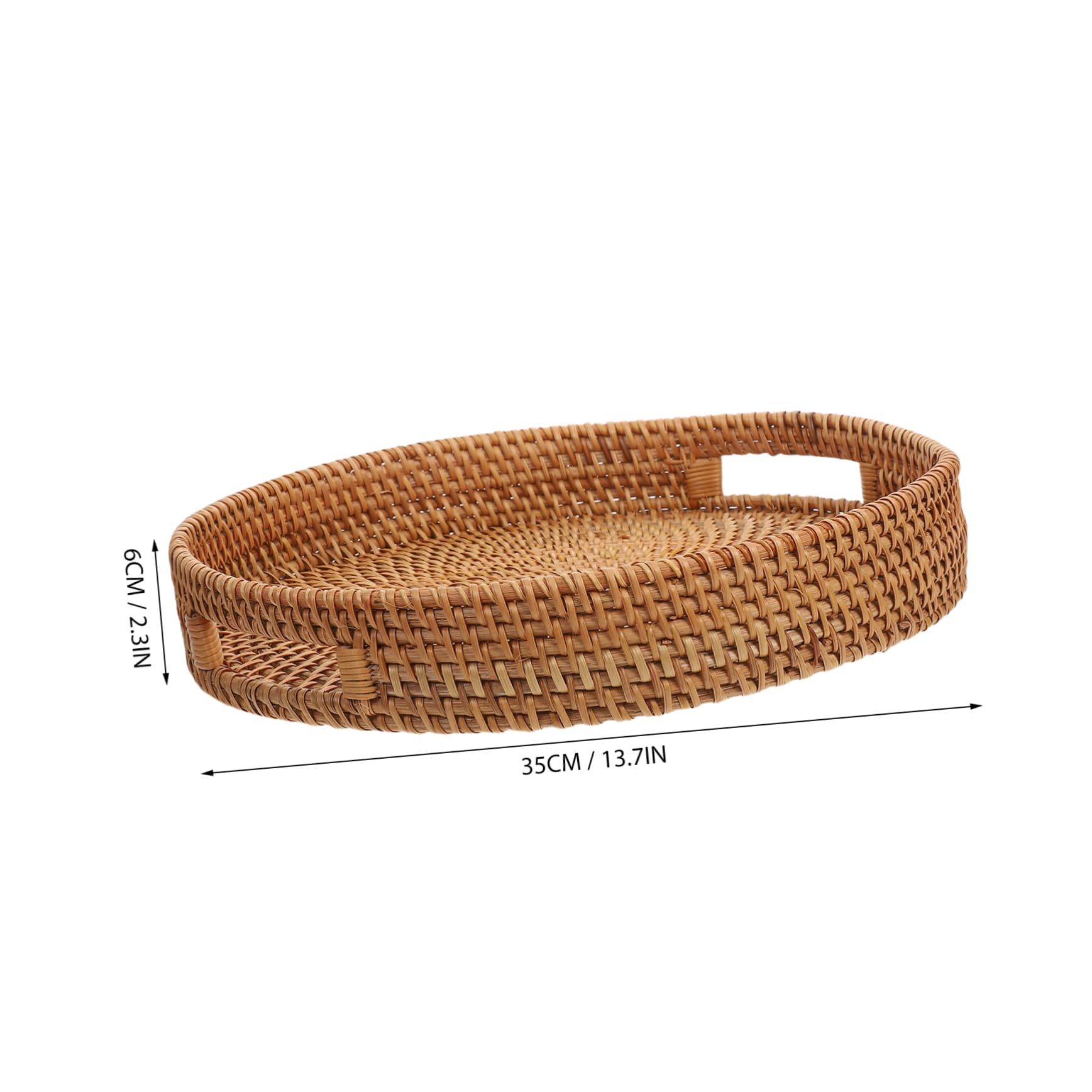 COLLBATH Rund Gewebtes Rattantablett mit Hohlen Griffen Leichter Tragbarer Brotkorb und Obstkorb aus Natürlichem Rattan für Wohnzimmer und Outdoor Rustikaler Charme