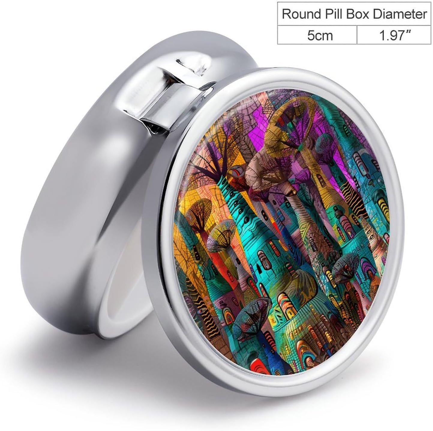 Trees Round Pill Box with 3 Compartments & Mirror image 2