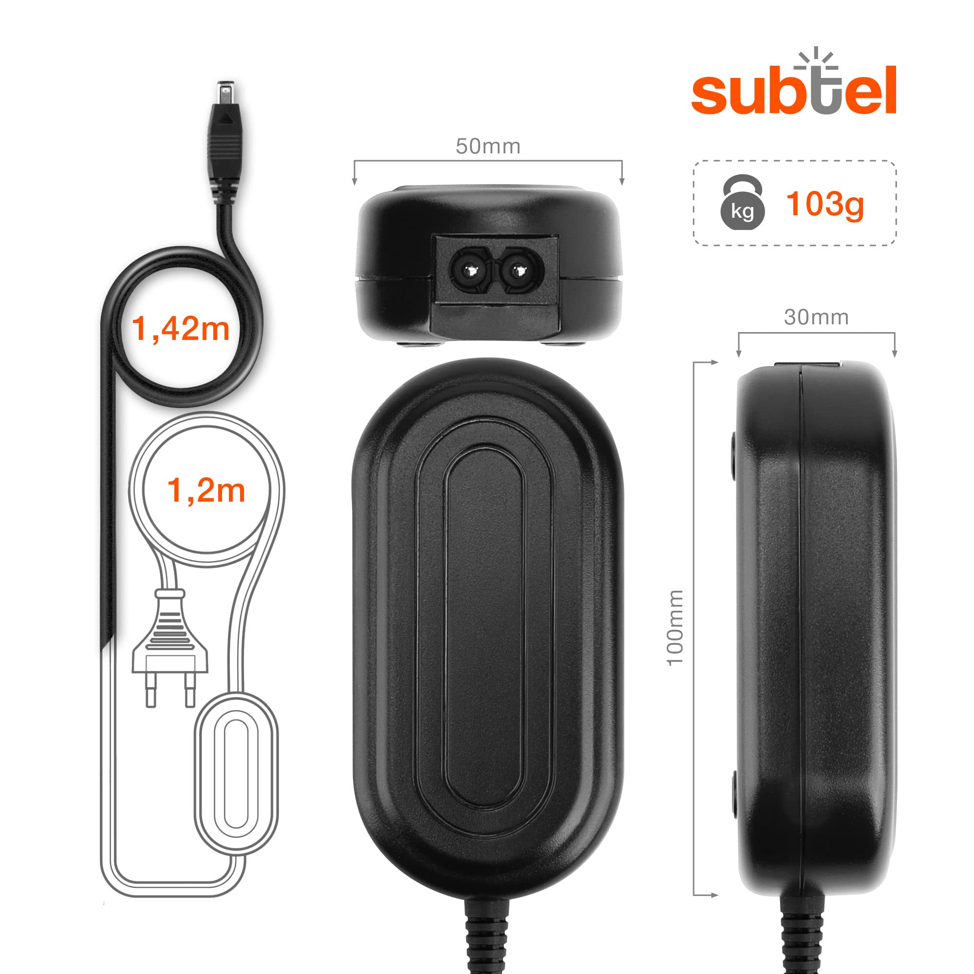 subtel Netzadapter kompatibel mit Pentax K-3, K-5, K10D, K20D, K-1 | K-AC50 K-AC132 K-AC132E D-AC50 D-AC132, ca. 2,5m, 100-240V, Kontinuierliche Kamera Stromversorgung, für Pentax K-5 II, K-7