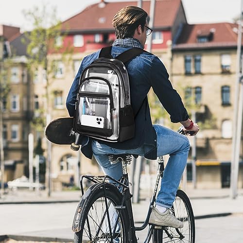 Miniatura 7 de Mochila transparente resistente, mochila transparente de PVC transparente de alta resistencia, Negro, Mediana