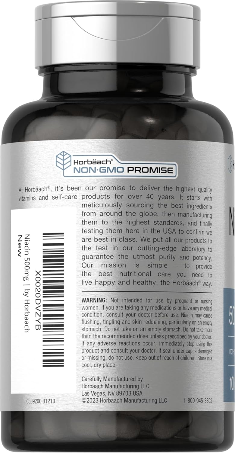 Horbaach Niacin Vitamin B3 1000mg Capsules with Flushing NonGMO