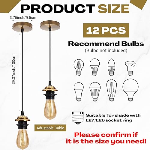 Miniatura 2 de Paquete de 12 mini luces colgantes industriales, E26E27, cable de luz colgante con cable ajustable de 3.28 pies, mini lámpara de techo colgante