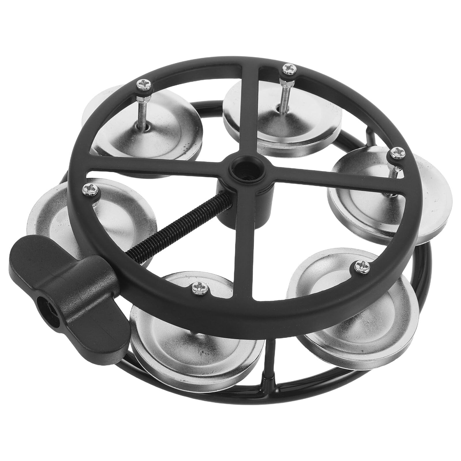 ABOOFAN Pandereta de Montaje para Baterista con Perno de Ojo, Campanas Plateadas y Marco Negro, Platillo Hi-hat Compacto para Batería, Accesorios de Percusión para Conciertos y Escenarios