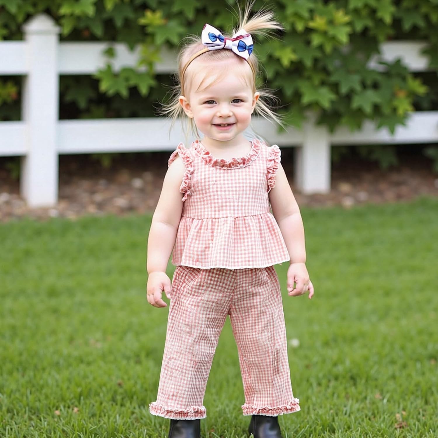 Toddler Baby Girl Summer Outfits Plaid Ruffle Sleeveless Tank Top and Elastic Waist Pants Kids Cute Clothing Sets image 3