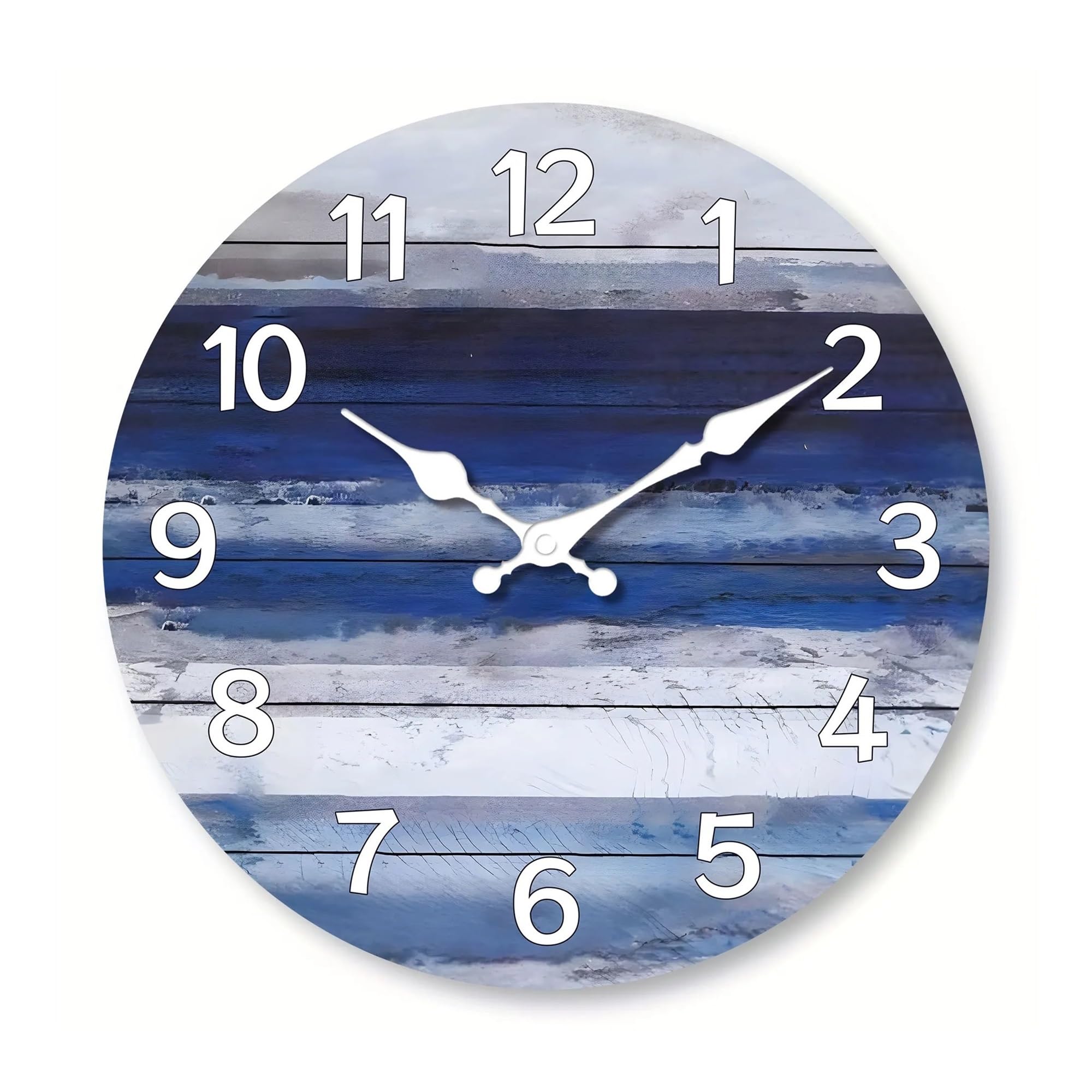 FbqLhe1ahh Office Rural Beach Wooden Wall Clock - Vintage Blue Wood Grain Design, Circular Silent Decorative