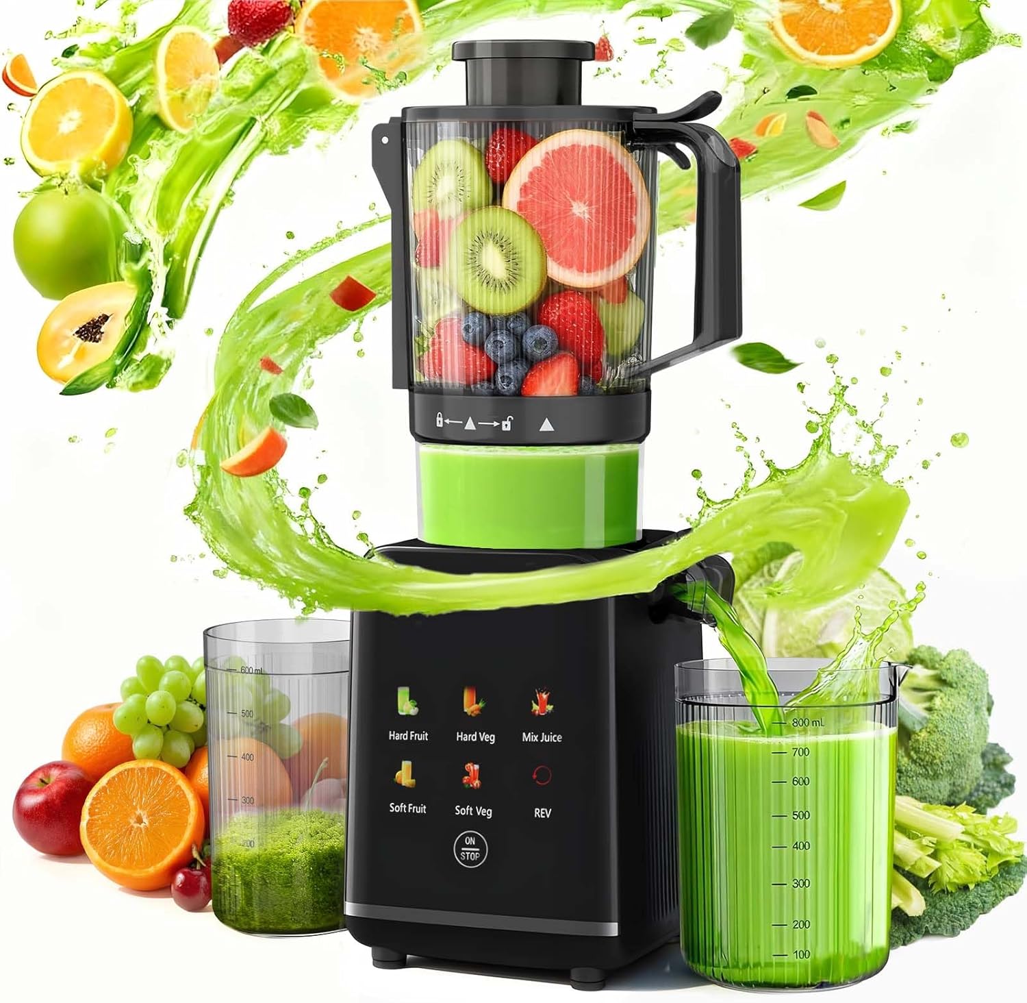 Kismile Cold Press Juicer Machine with 5 Modes, ABS Housing & HD Display, 4.35″ Wide Feed Chute Slow Juicer for Fruits & Vegetables, Quiet Masticating Juicer Press, Easy to Clean, High Juice Yield