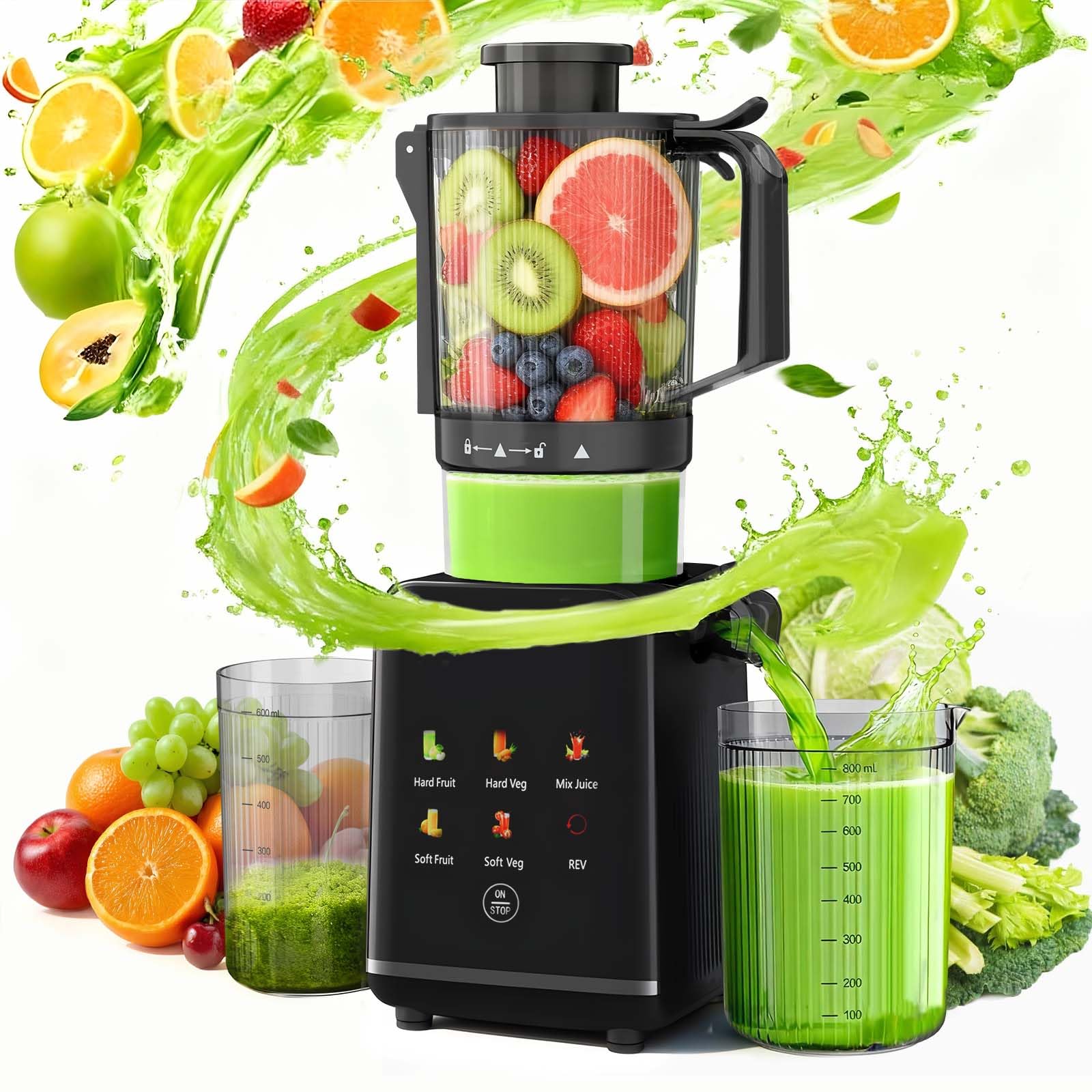 Kismile Cold Press Juicer Machine with 5 Modes ABS Housing HD Display 4 5 Wide Feed Chute Slow