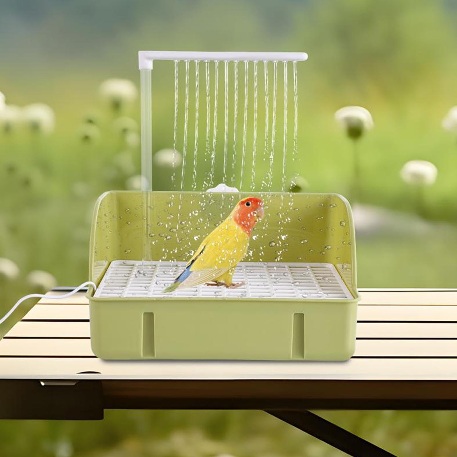 Bañera Automática para Loros con Grifo USB, Fácil Montaje, PP para El Cuidado E Higiene de Loros Medianos, Verde