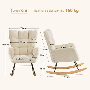 Rocking Chair Nursing Chair Baby Room Relaxing Chair Padded Armchair Living Room Chair Reading Chair with Wooden Skids Armrest for Living Room Bedroom Baby Room Ivory White