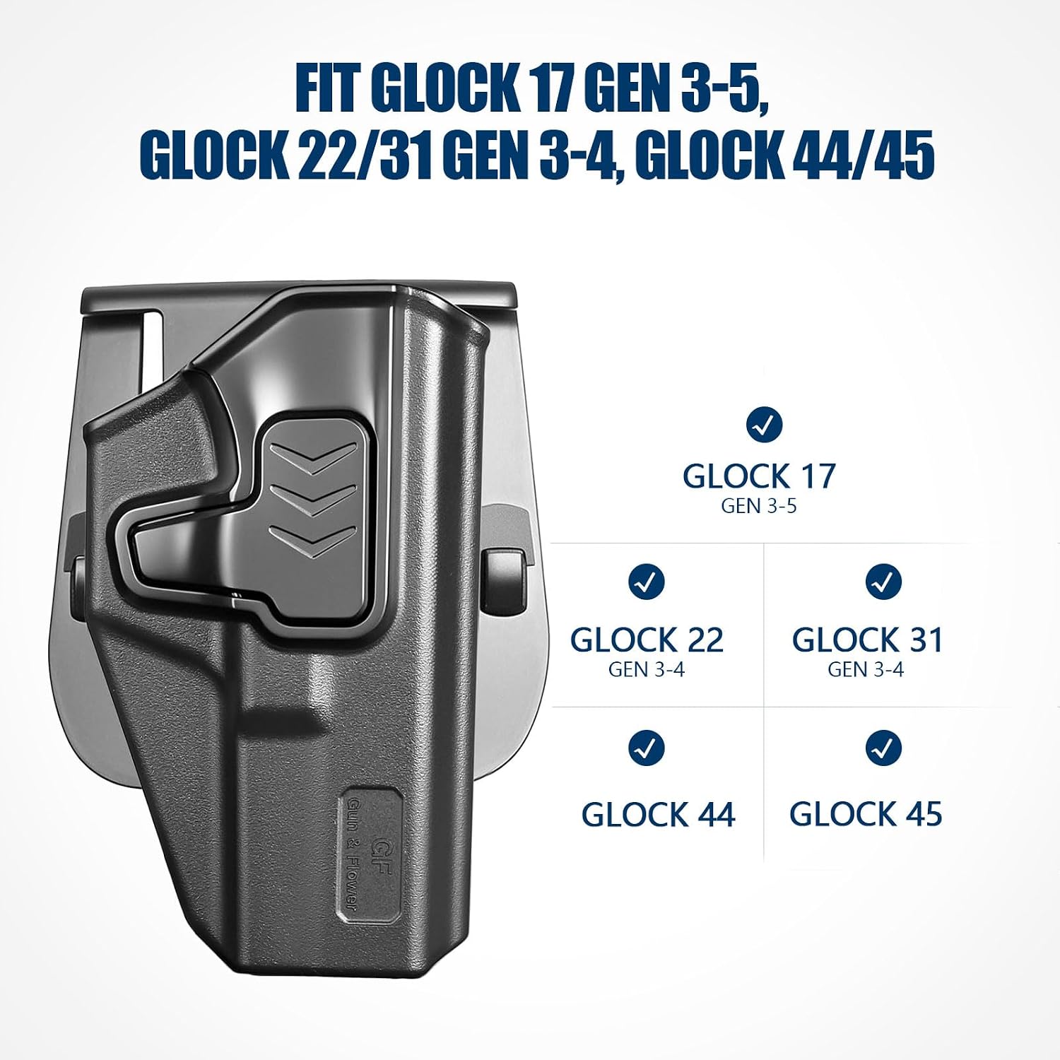 GUN & FLOWER Paddle OWB Holster for Glock 17/19, Taurus G2C/G3C, 1911 5" No Rail, with Molle Adapter, Index Finger Release, 360° Adjustable Paddle, Right Handed Outside Waistband Carry