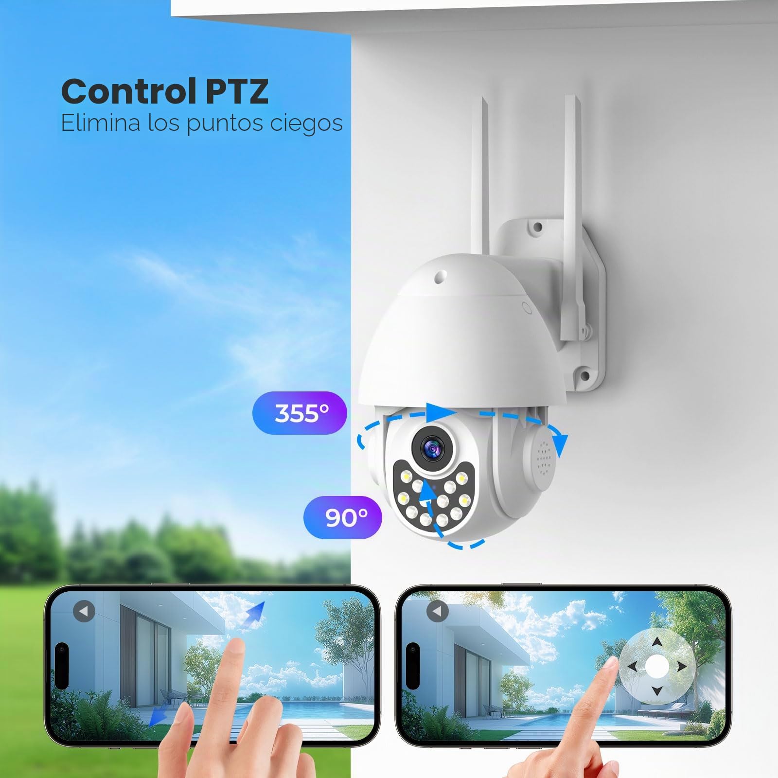 PGST 1080P Cameras de Vigilancia WiFi, Camara WiFi Exterior Motorizada Impermeable IP66 con Audio de Dos Vías, Visión Nocturna en Color de Detección de Movimiento Monitorización Inteligente